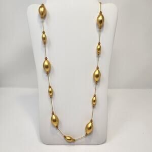 Anne Klein Matte Gold Tone Metal Bead Station Chain Necklace Vintage Jewelry